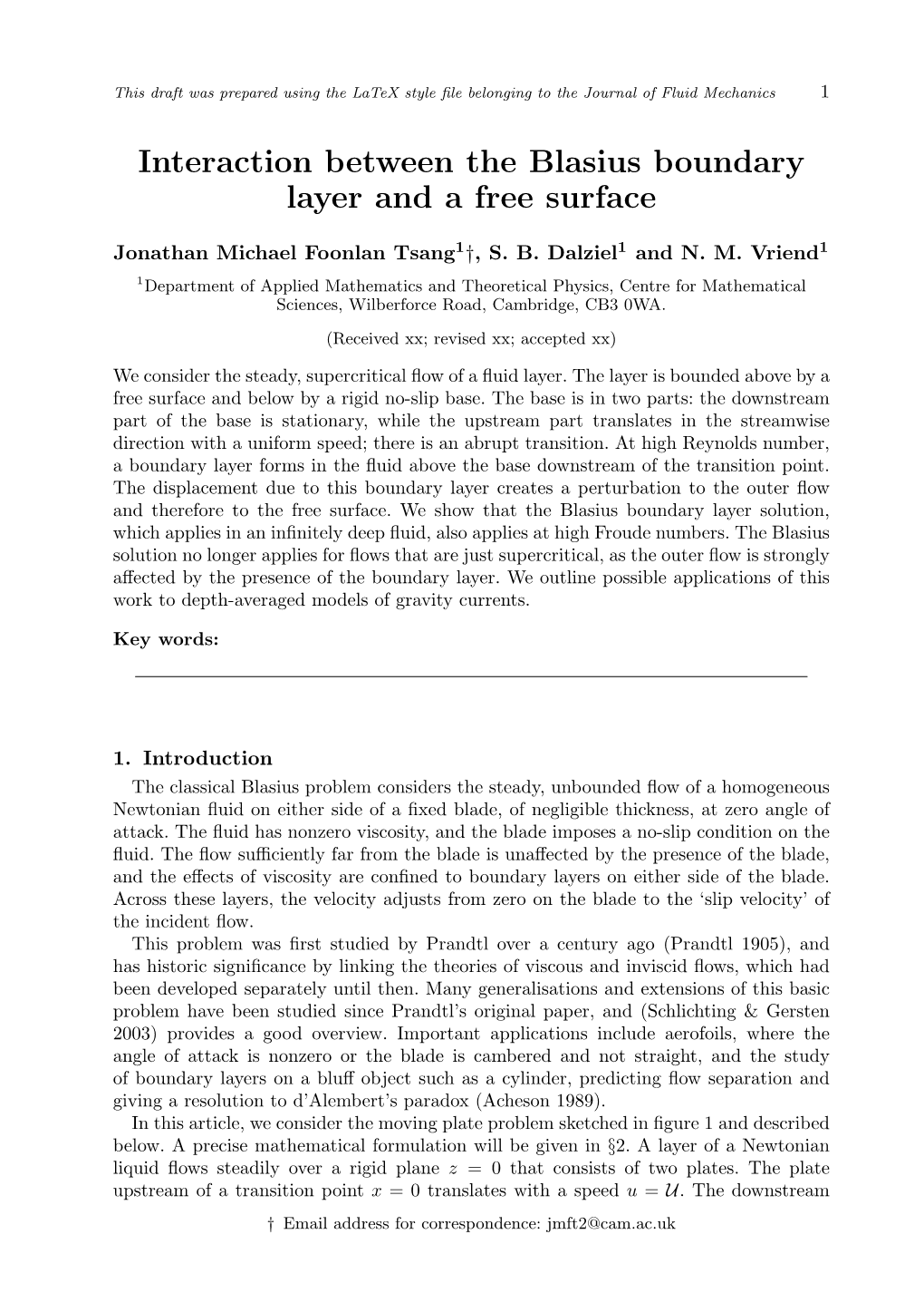 Interaction Between the Blasius Boundary Layer and a Free Surface