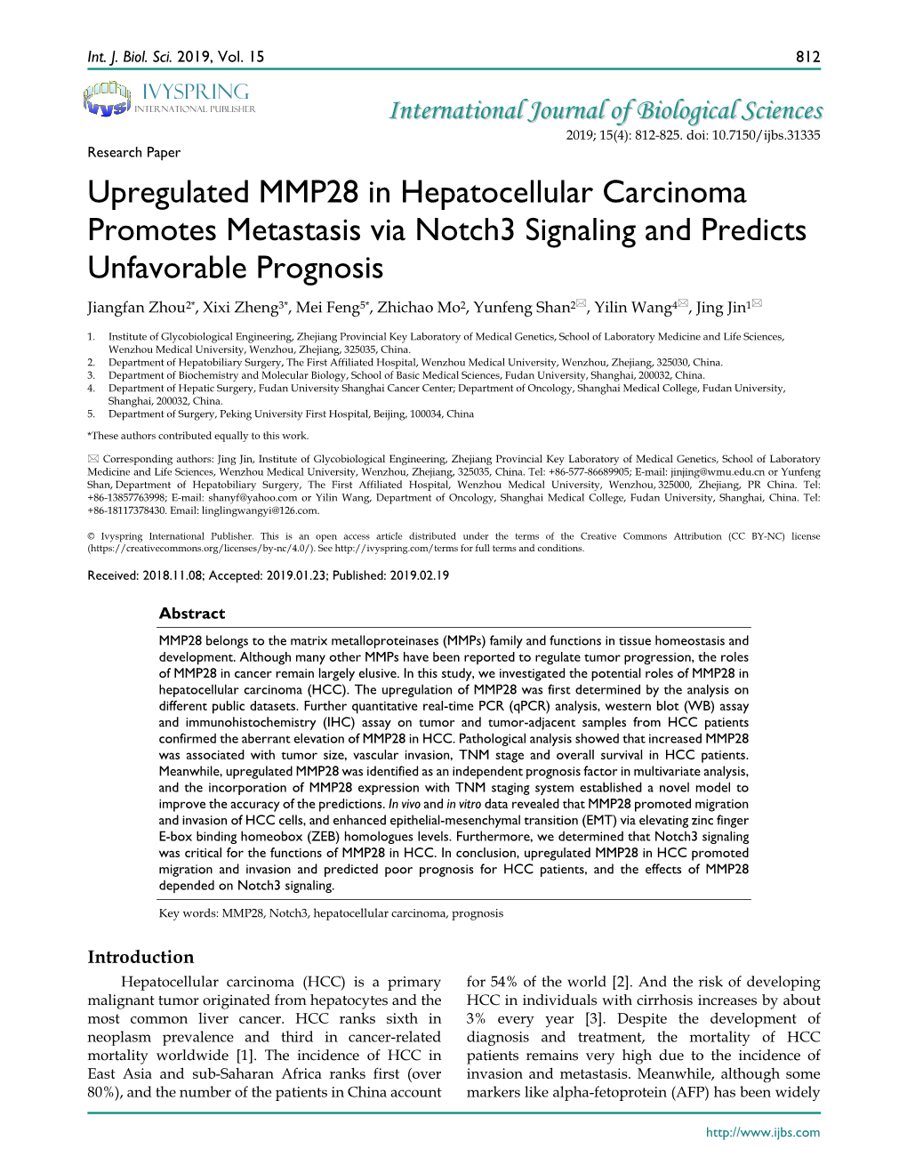 Upregulated MMP28 in Hepatocellular Carcinoma Promotes Metastasis Via Notch3 Signaling and Predicts Unfavorable Prognosis