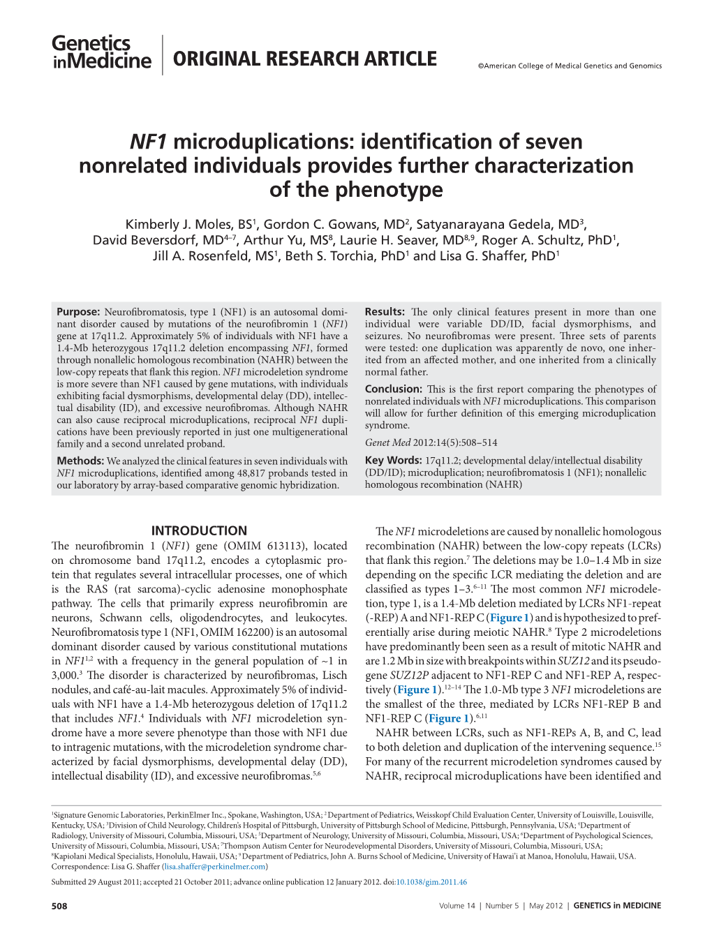 NF1 Microduplications: Identification of Seven Nonrelated Individuals Provides Further Characterization of the Phenotype