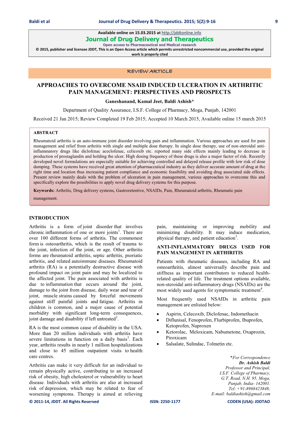 Approaches to Overcome Nsaid Induced Ulceration In