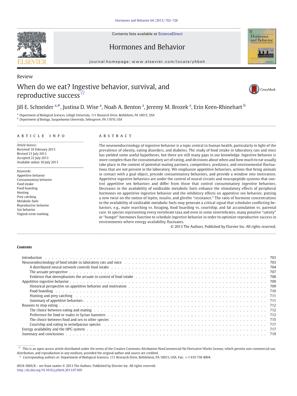 When Do We Eat? Ingestive Behavior, Survival, and Reproductive Success☆