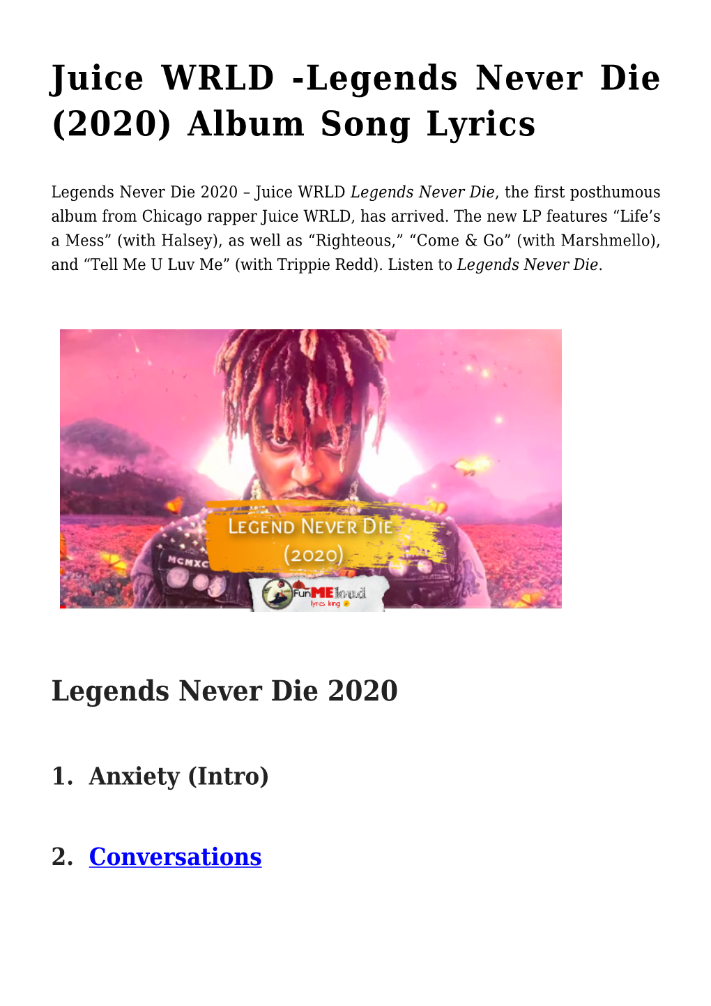 Juice WRLD -Legends Never Die (2020) Album Song Lyrics