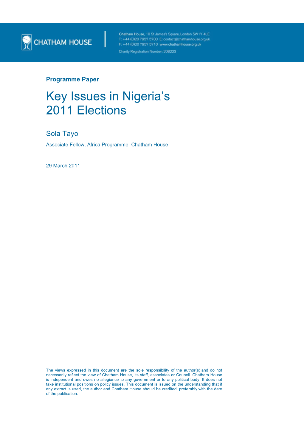 Key Issues in Nigeria's 2011 Elections