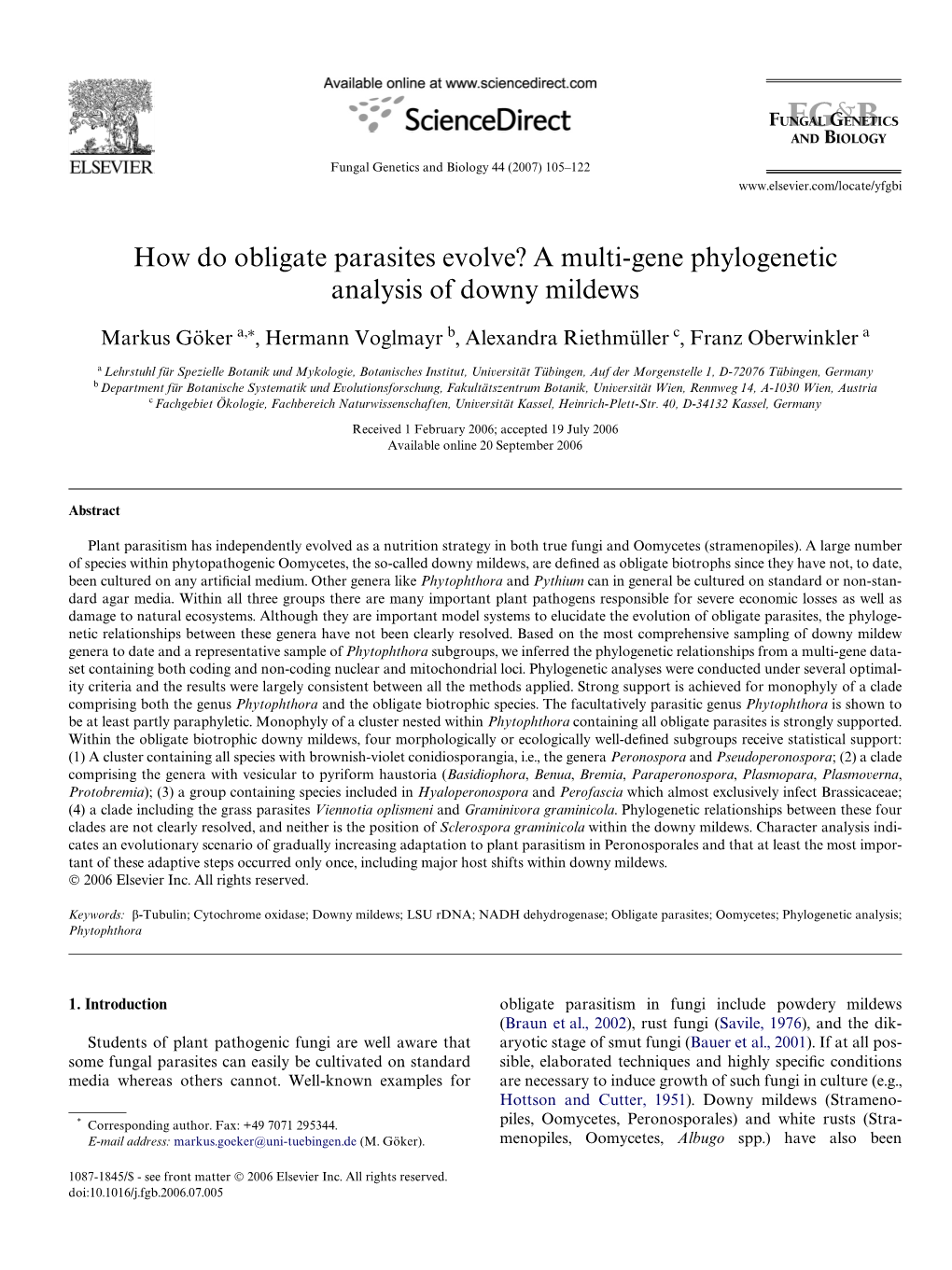 A Multi-Gene Phylogenetic Analysis of Downy Mildews