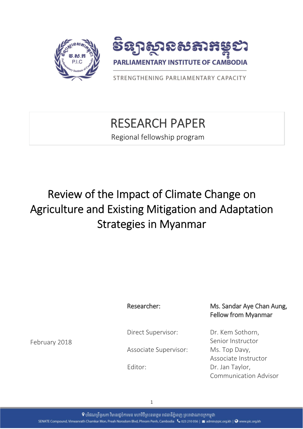 Review of the Impact of Climate Change on Agriculture and Existing Mitigation and Adaptation Strategies in Myanmar