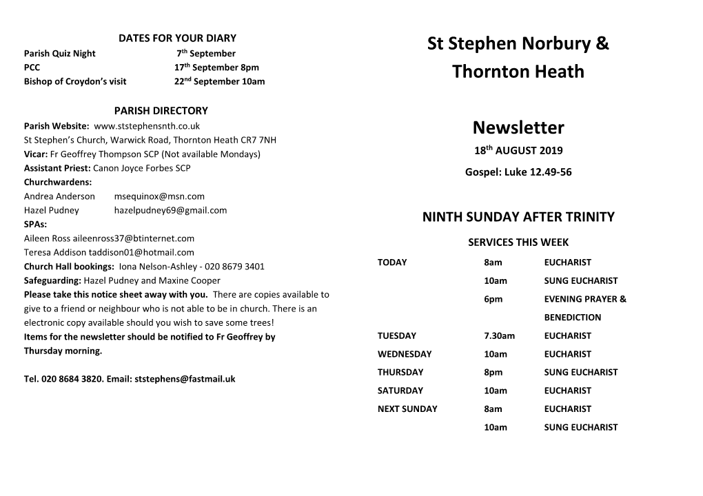 St Stephen Norbury & Thornton Heath Newsletter