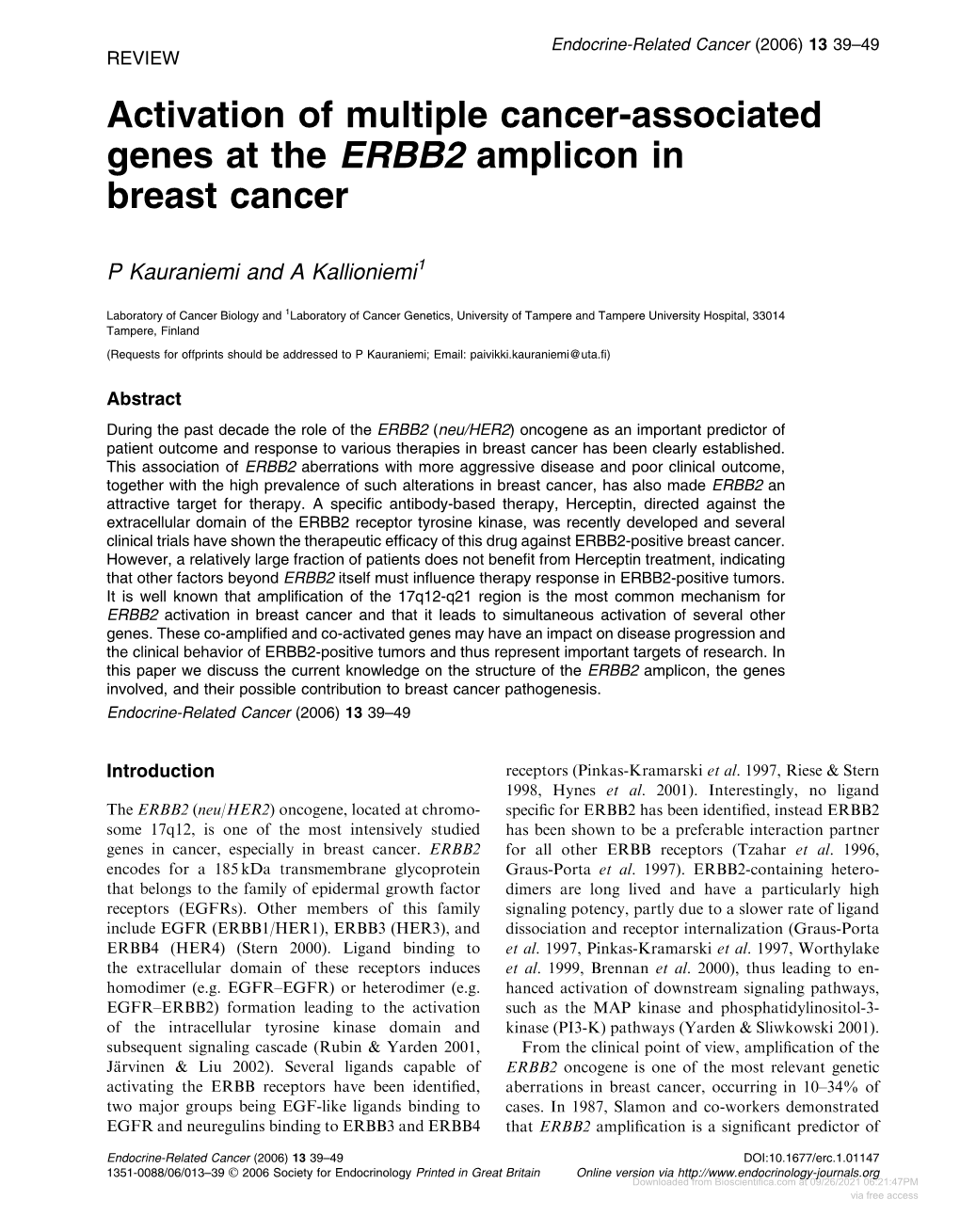 Activation of Multiple Cancer-Associated Genes at the ERBB2 Amplicon in Breast Cancer