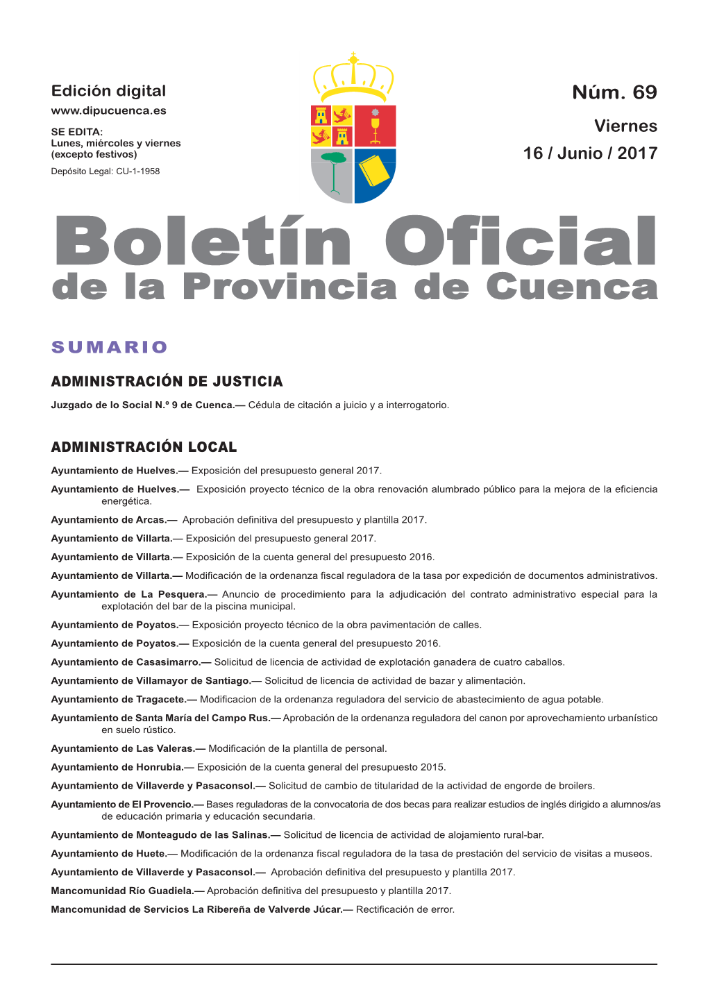 Boletín Oficial De La Provincia De Cuenca Sumario Administración De Justicia