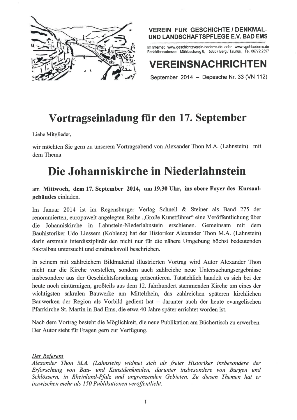 VEREINSNACHRICHTEN September 2014 - Depesche Nr.33 (VN 112)