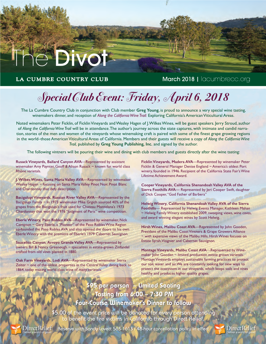 The Divot La Cumbre Country Club March 2018 | Lacumbrecc.Org Special Club Event: Friday, April 6, 2018