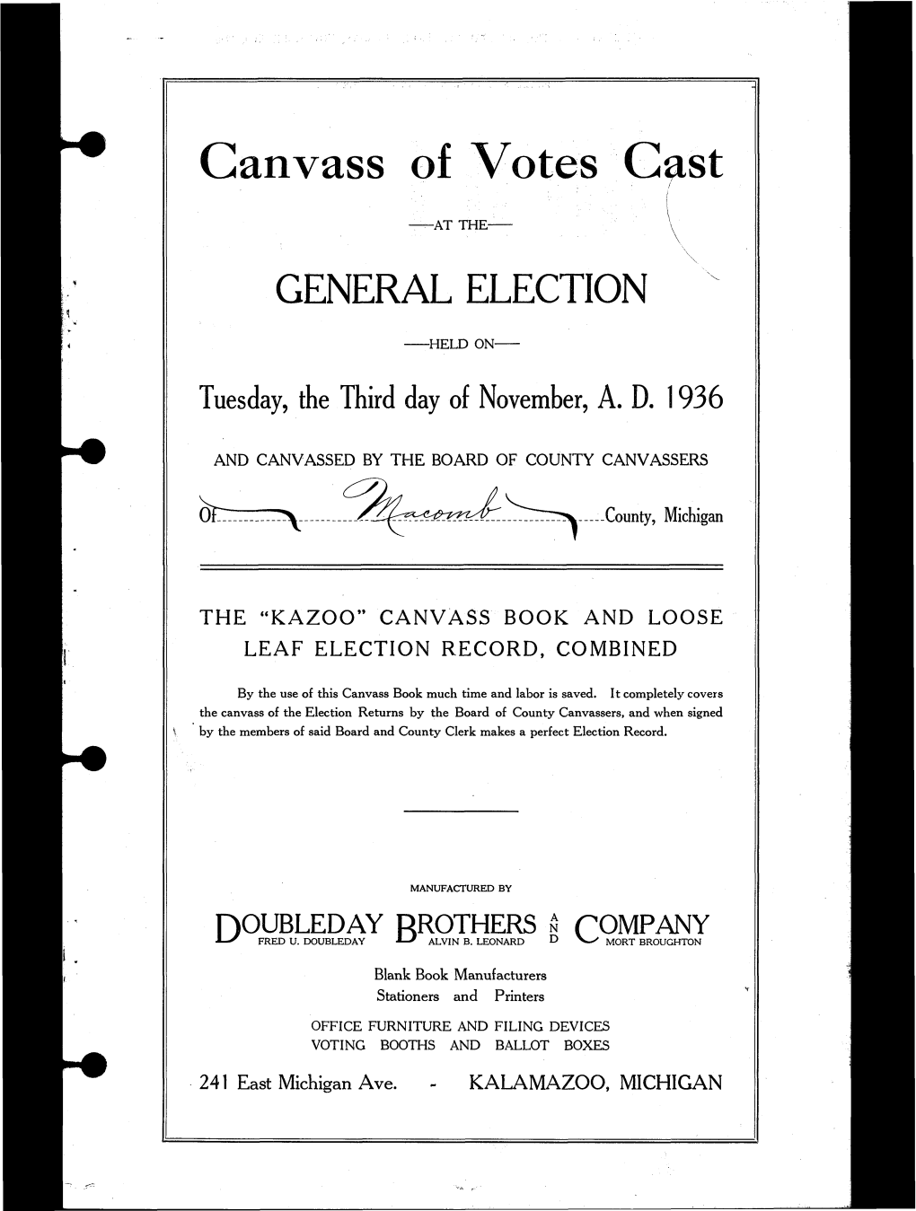 Nov. 3, 1936 General Election