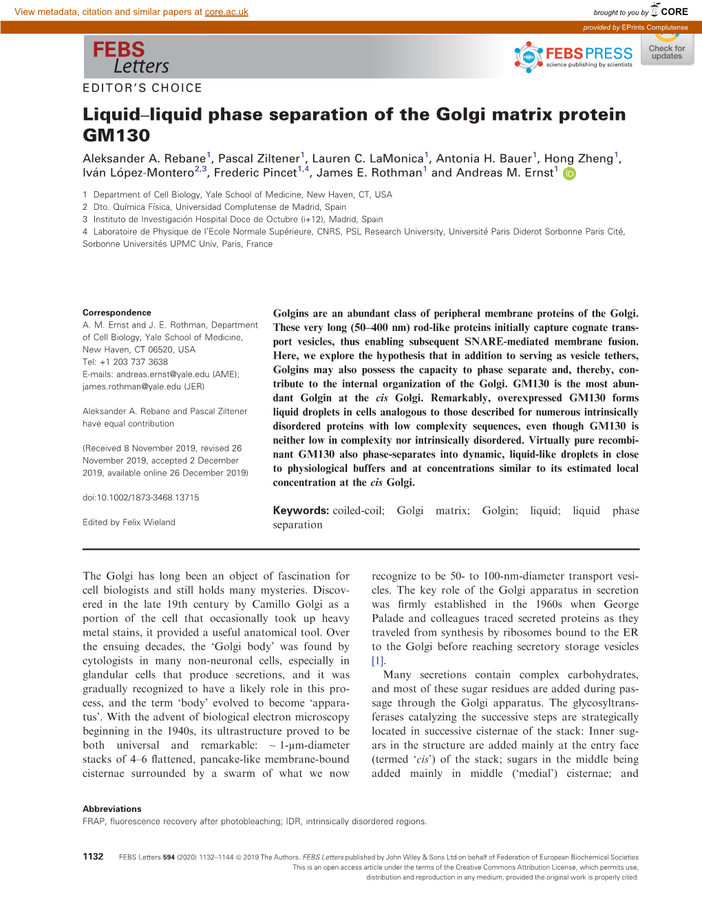 Liquid–Liquid Phase Separation of the Golgi Matrix Protein GM130 Aleksander A