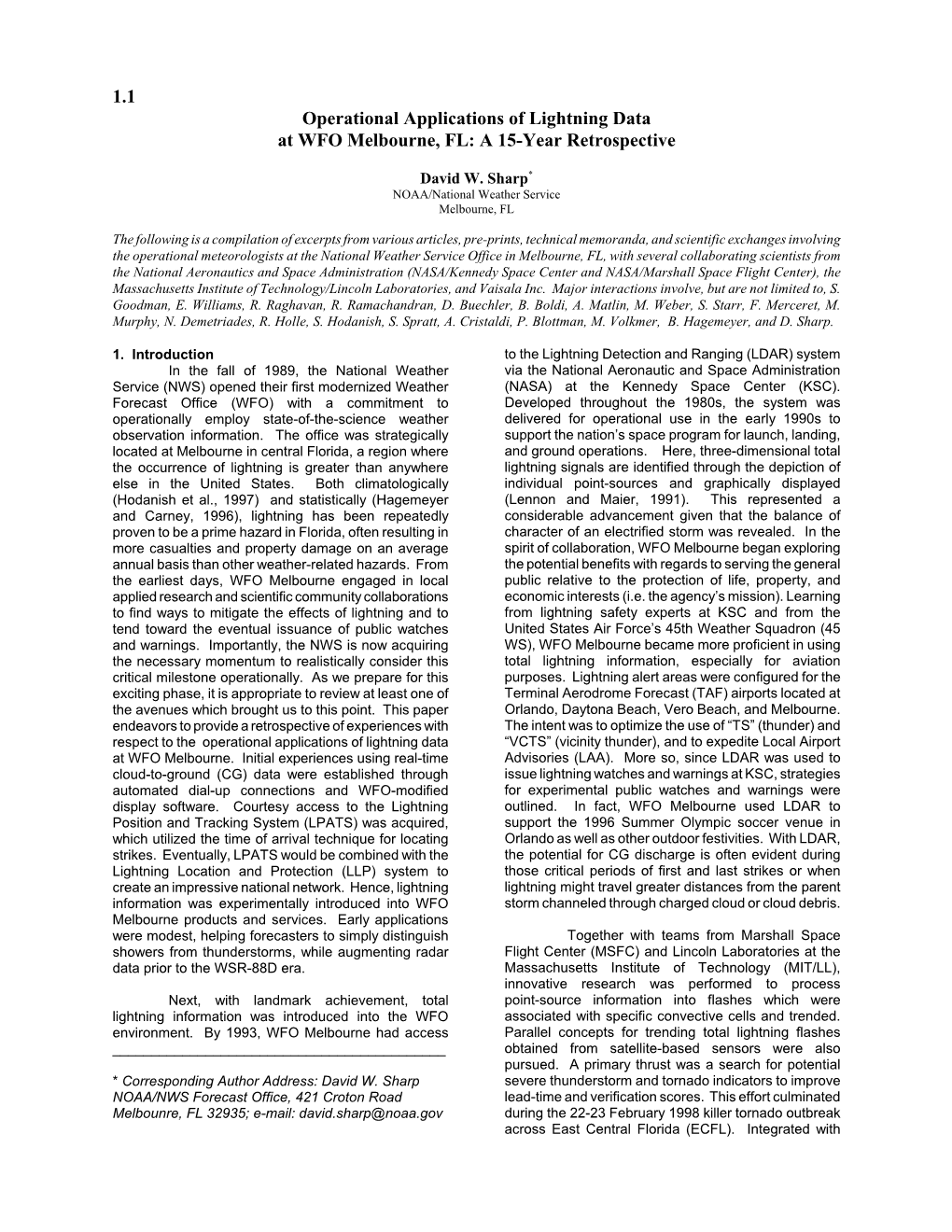 1.1 Operational Applications of Lightning Data at WFO Melbourne, FL: a 15-Year Retrospective