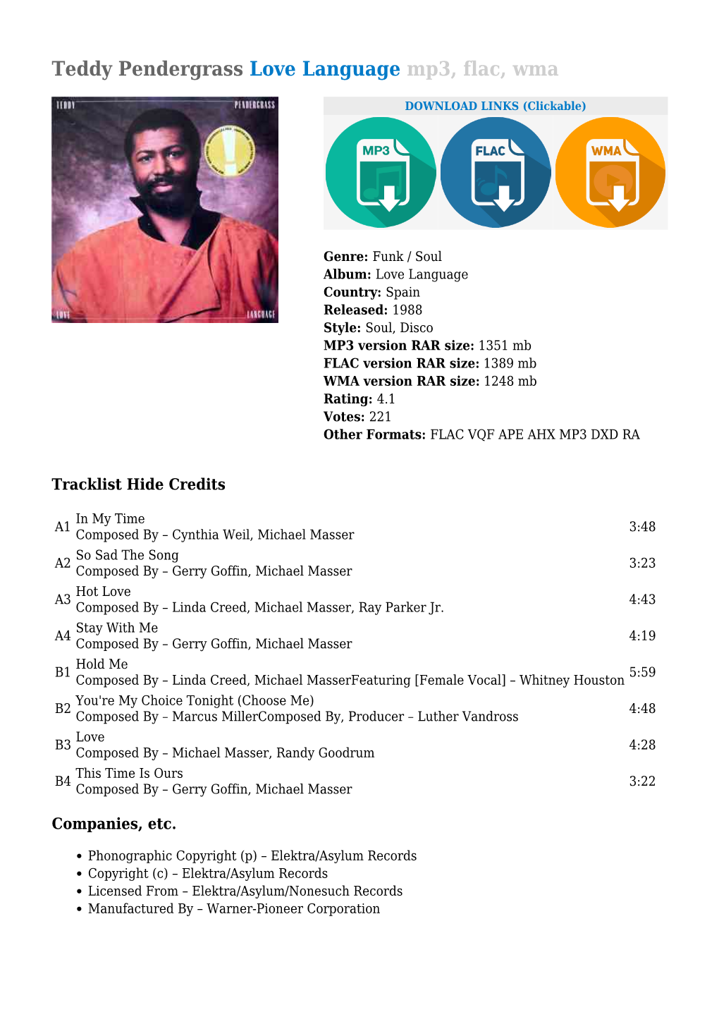 Teddy Pendergrass Love Language Mp3, Flac, Wma