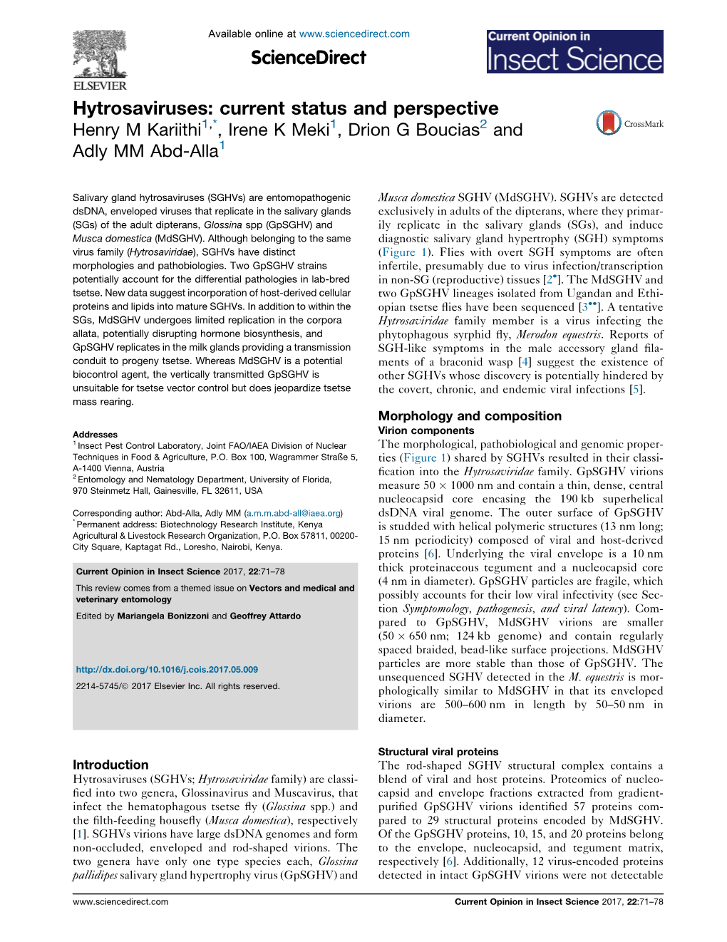 Hytrosaviruses: Current Status and Perspective