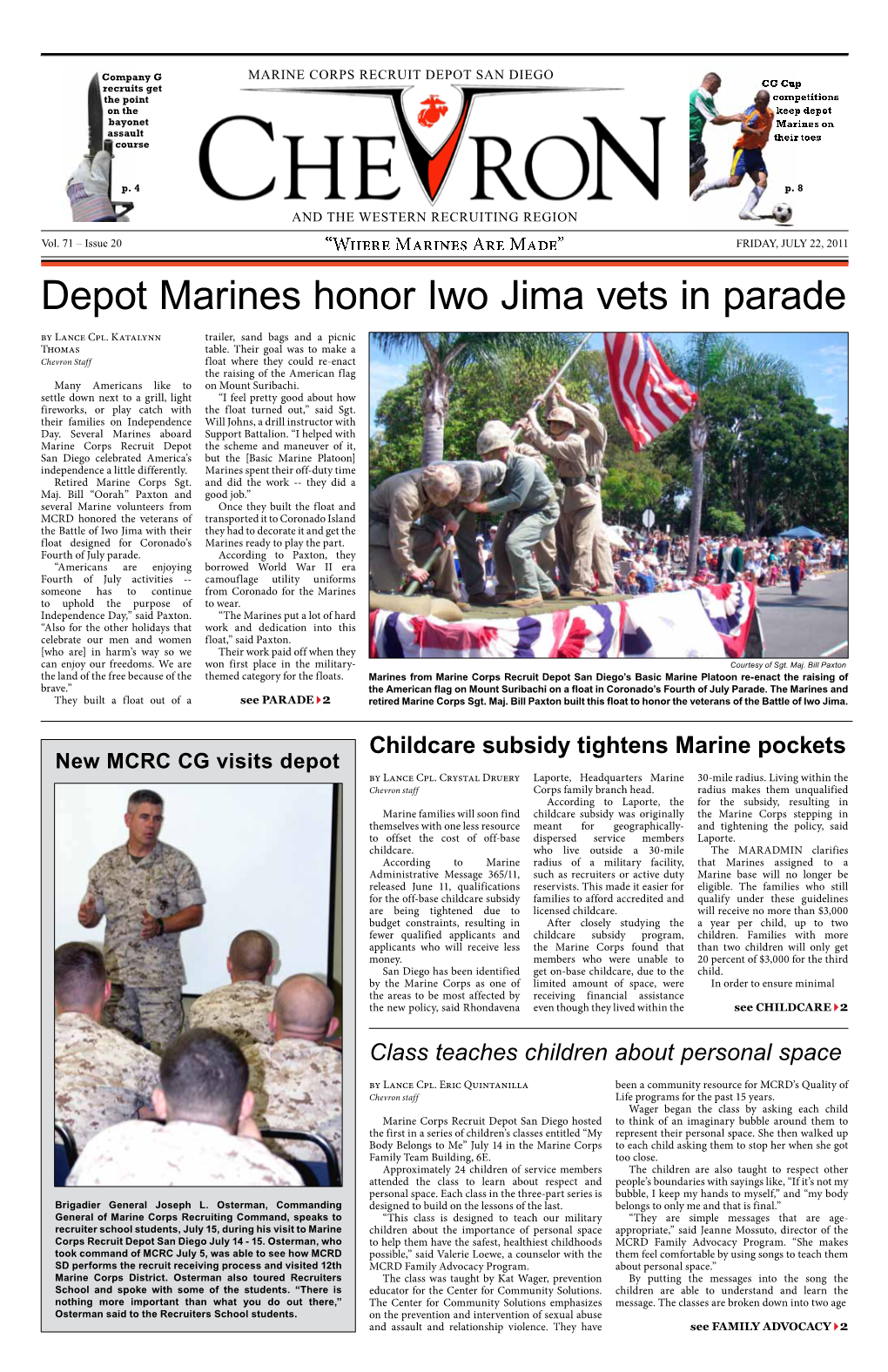 Depot Marines Honor Iwo Jima Vets in Parade by Lance Cpl