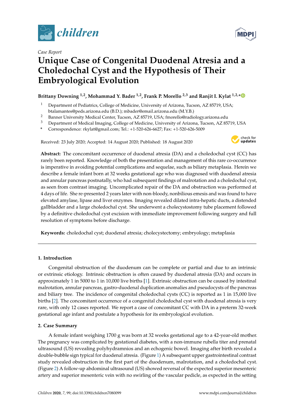 Unique Case of Congenital Duodenal Atresia and a Choledochal Cyst and the Hypothesis of Their Embryological Evolution