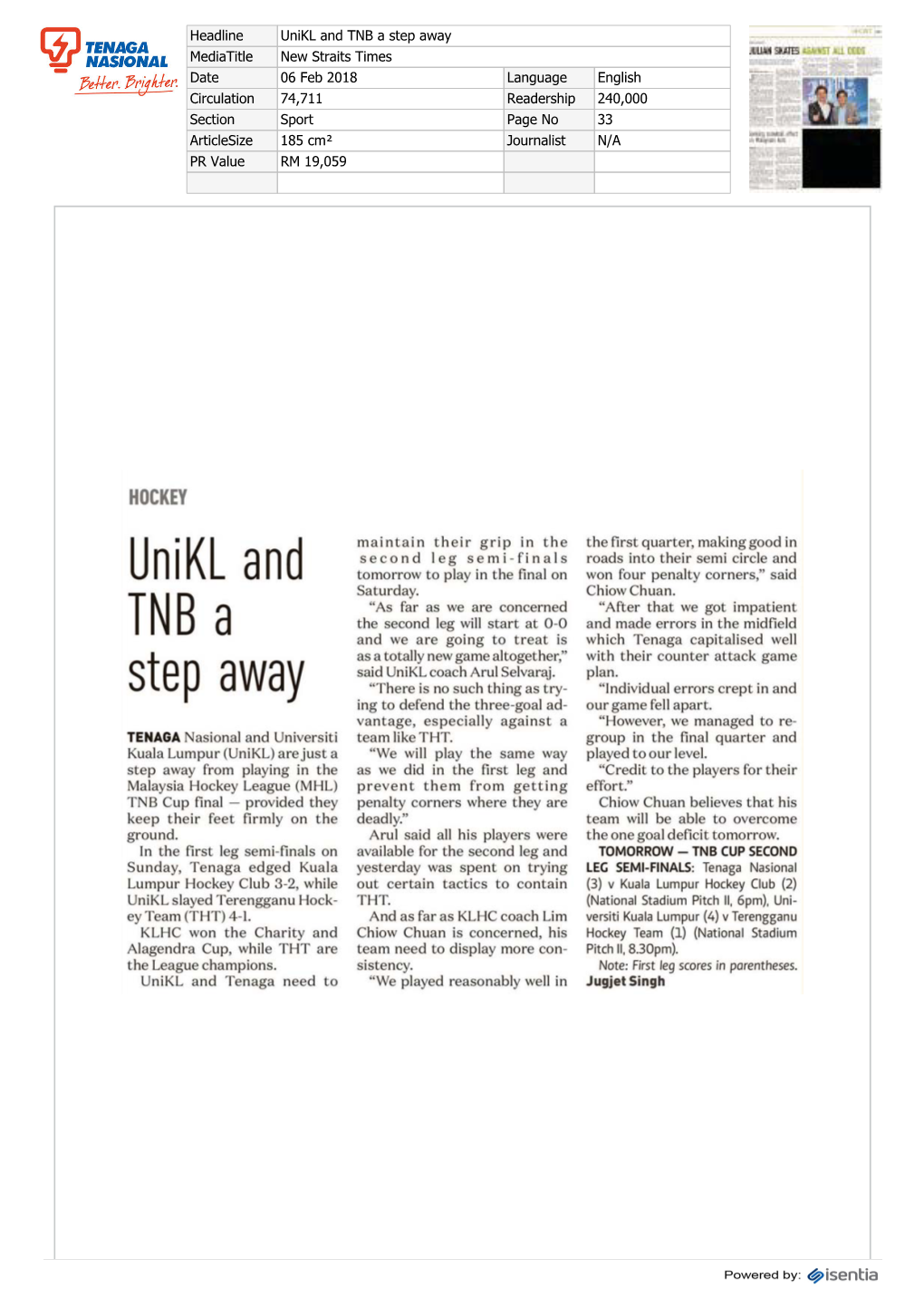 Unikl and TNB a Step Away