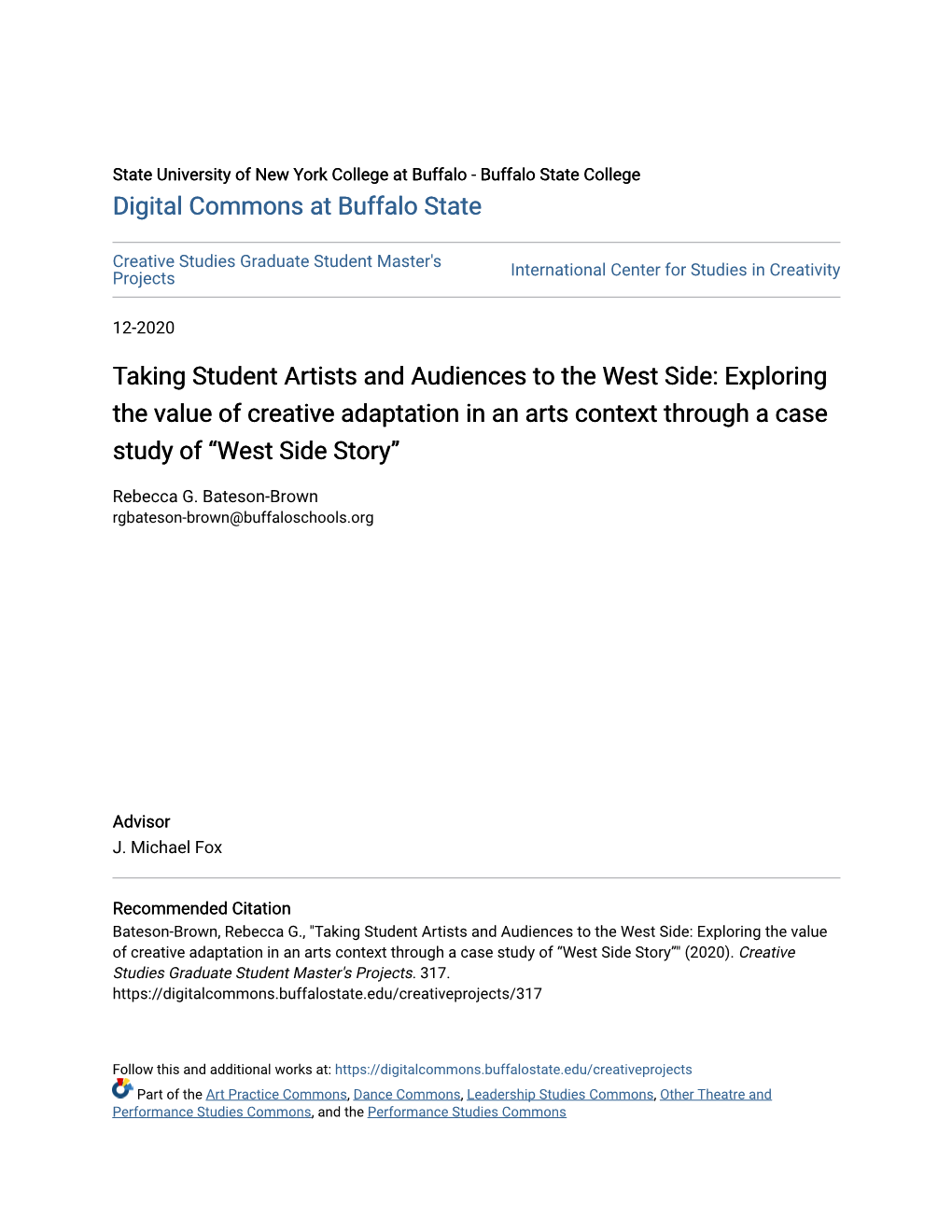 Taking Student Artists and Audiences to the West Side: Exploring the Value of Creative Adaptation in an Arts Context Through a Case Study of “West Side Story”