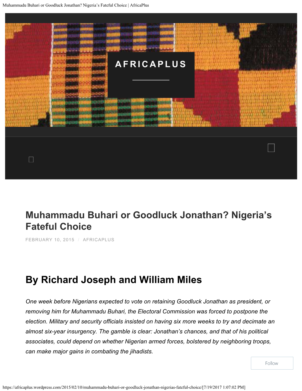 Muhammadu Buhari Or Goodluck Jonathan? Nigeria’S Fateful Choice | Africaplus