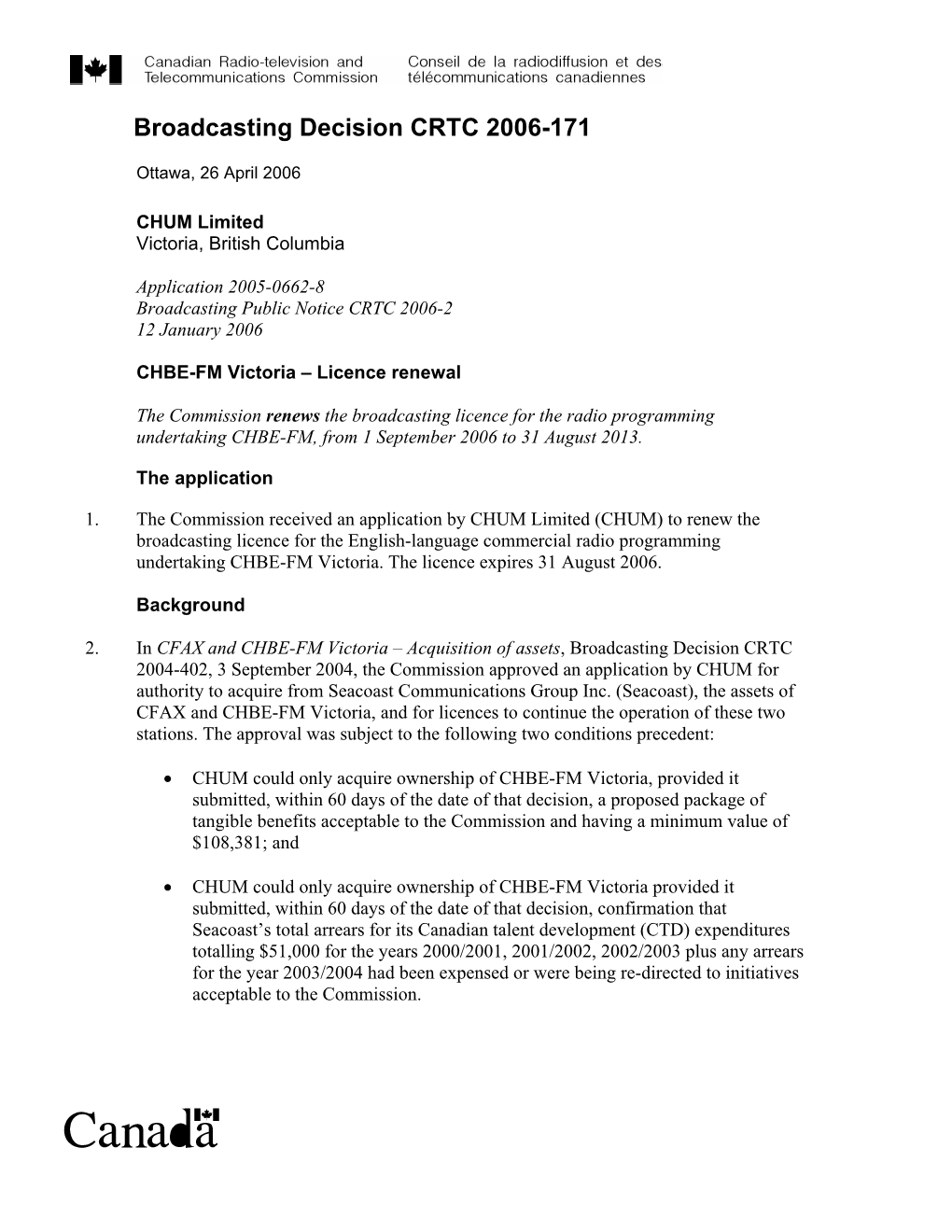 Broadcasting Decision CRTC 2006-171