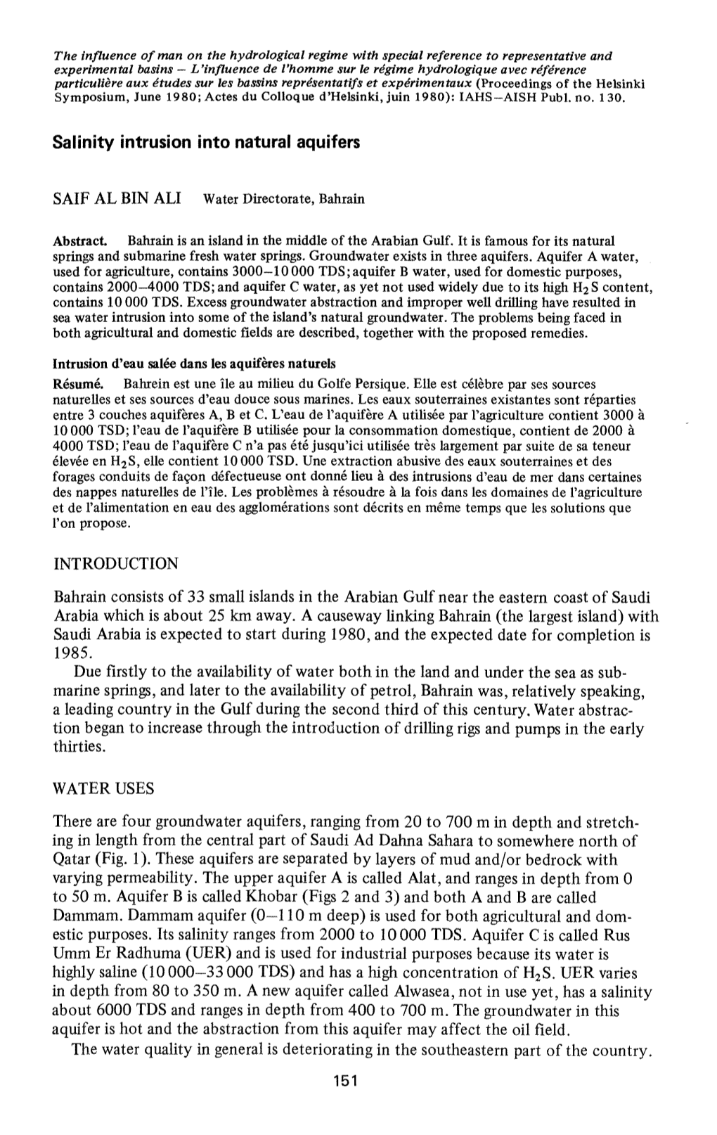 Salinity Intrusion Into Natural Aquifers INTRODUCTION Bahrain Consists