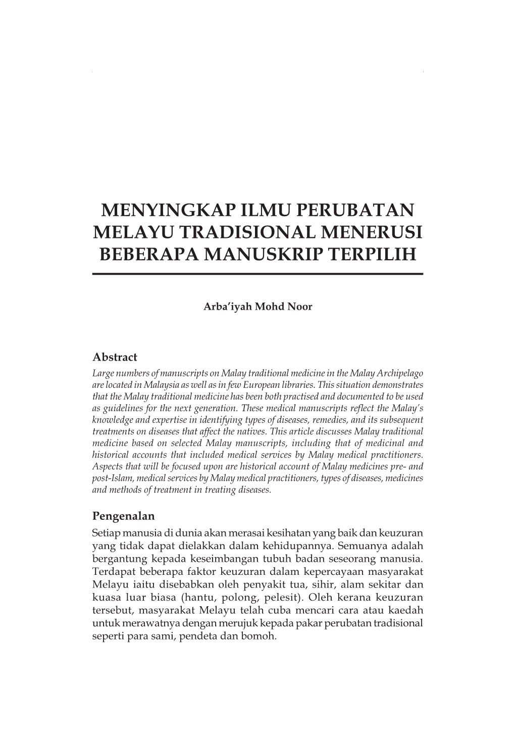 Menyingkap Ilmu Perubatan Melayu Tradisional Menerusi Beberapa Manuskrip Terpilih