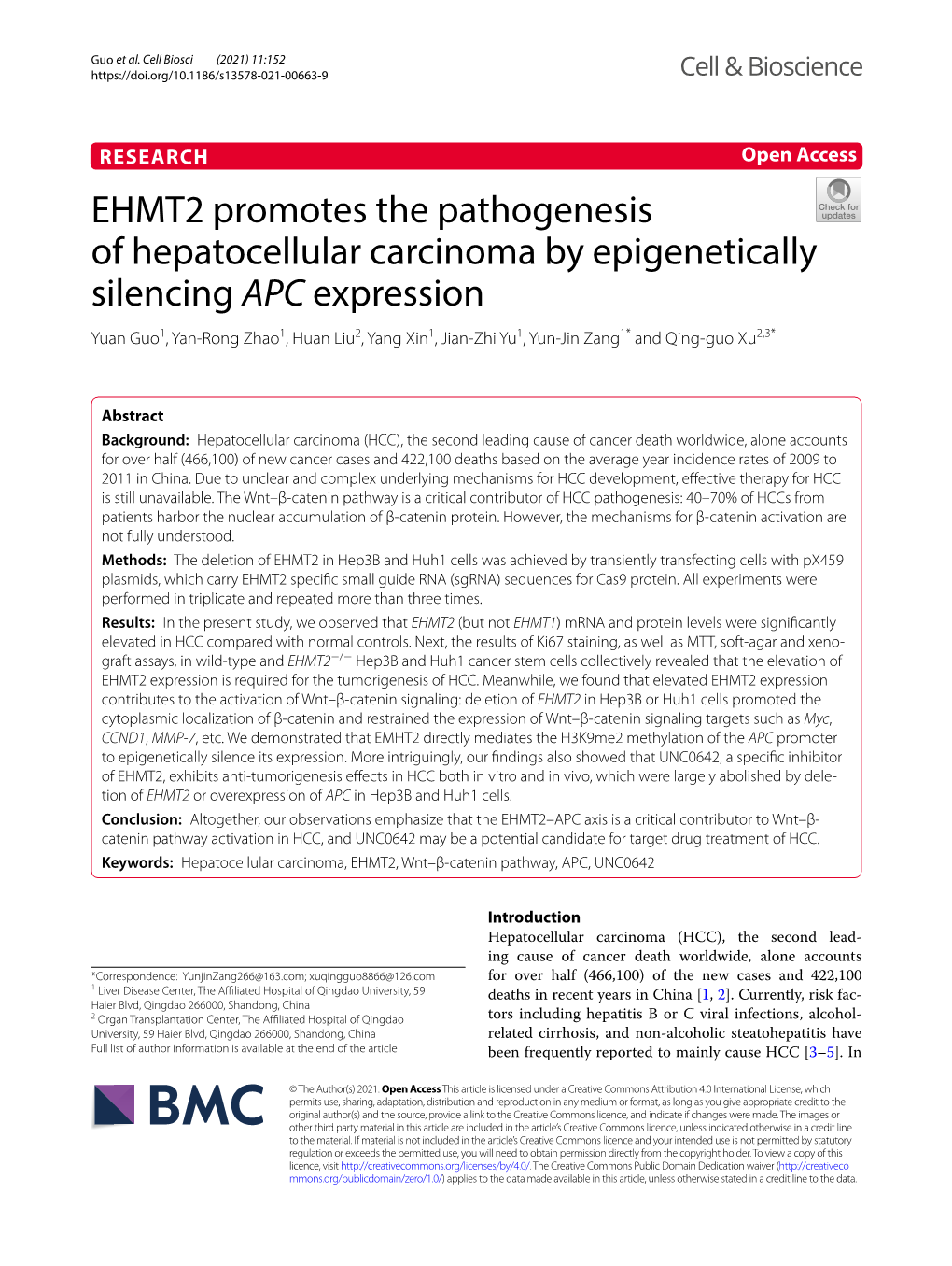 EHMT2 Promotes the Pathogenesis of Hepatocellular Carcinoma By