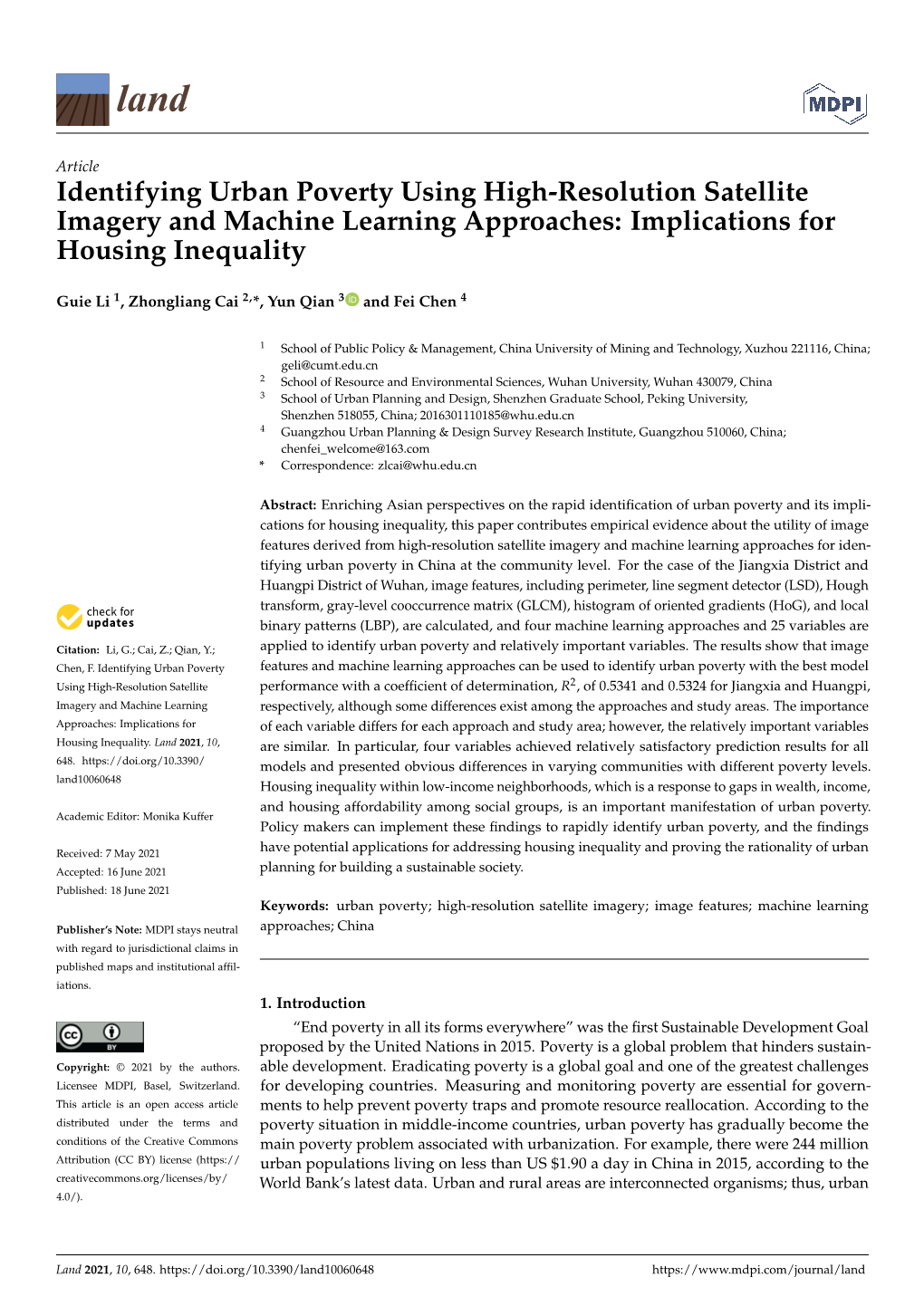 Identifying Urban Poverty Using High-Resolution Satellite Imagery and Machine Learning Approaches: Implications for Housing Inequality