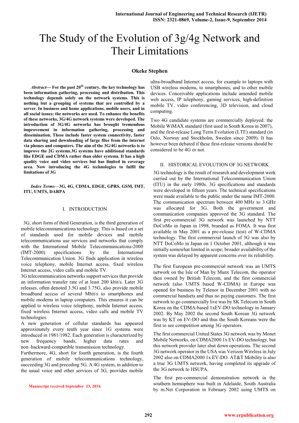 The Study of the Evolution of 3G/4G Network and Their Limitations