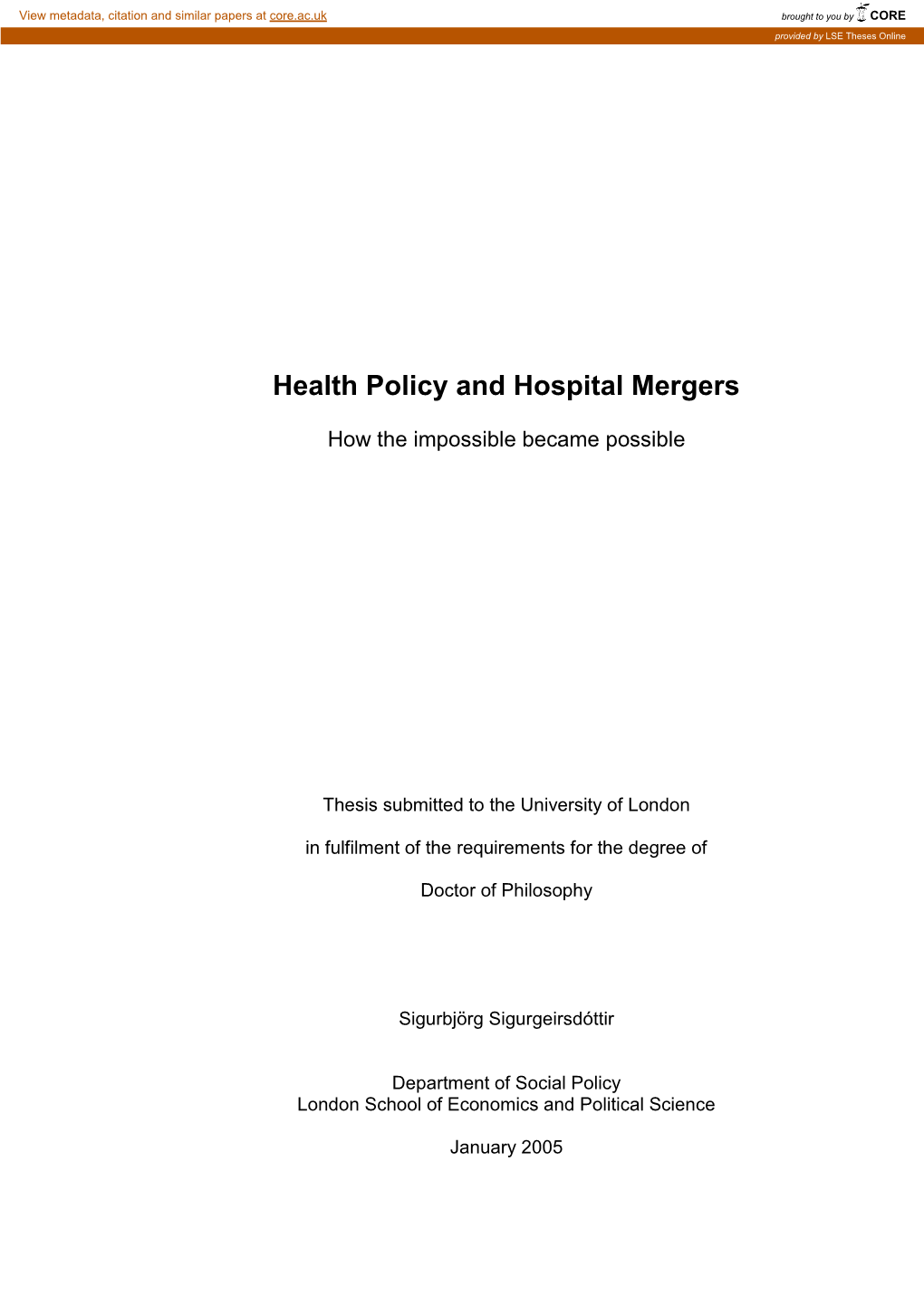 Health Policy and Hospital Mergers