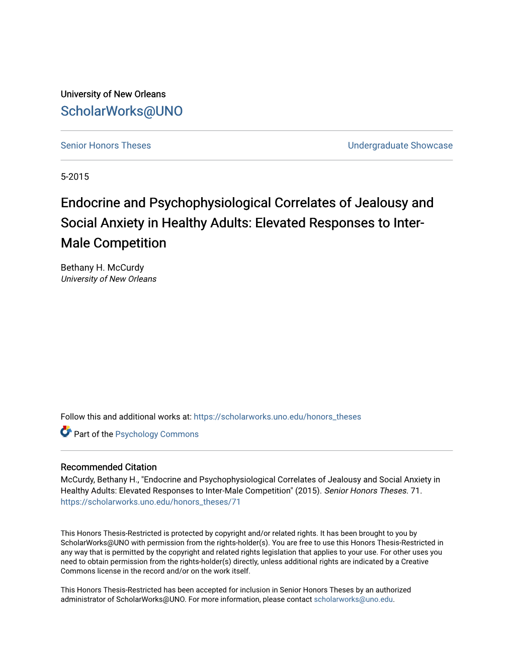 Endocrine and Psychophysiological Correlates of Jealousy and Social Anxiety in Healthy Adults: Elevated Responses to Inter- Male Competition