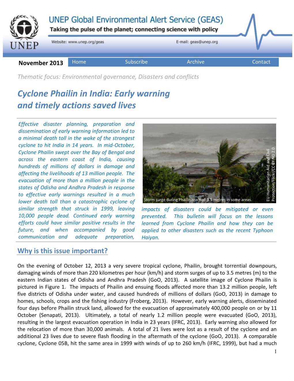 Cyclone Phailin in India: Early Warning and Timely Actions Saved Lives