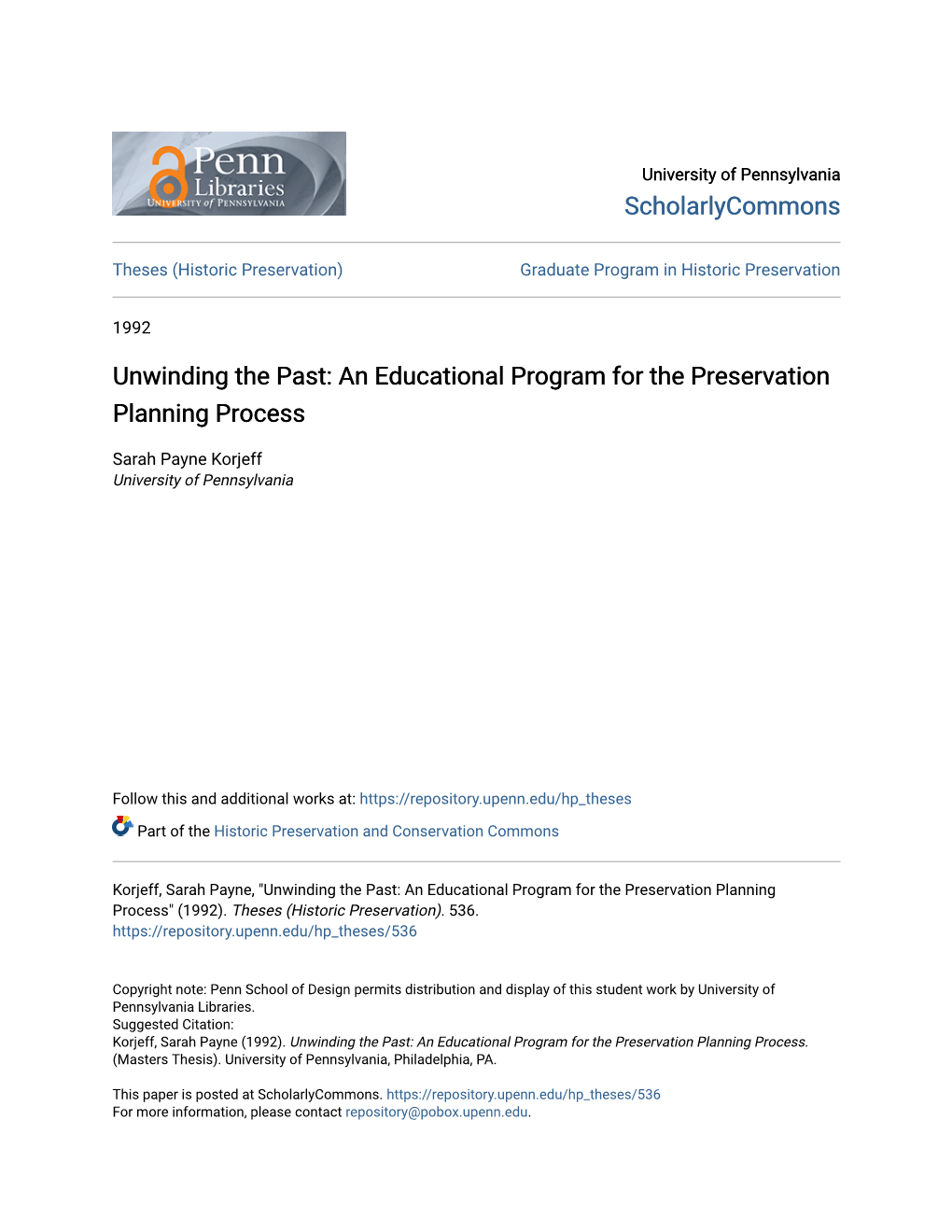 An Educational Program for the Preservation Planning Process