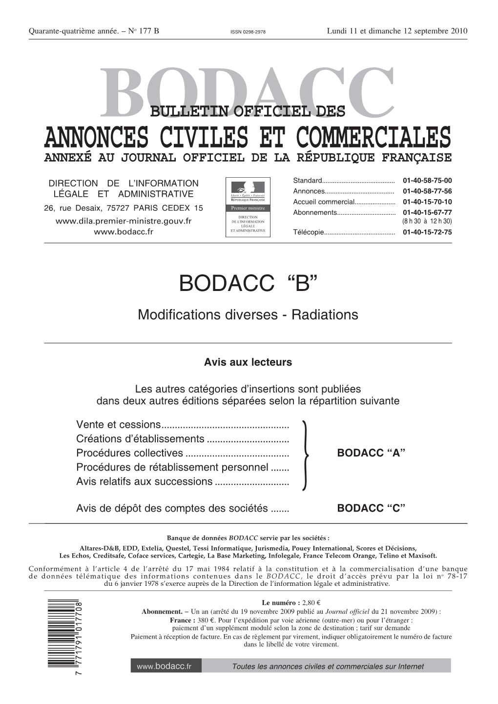 Bodacc Bulletin Officiel Des Annonces Civiles Et Commerciales Annexé Au Journal Officiel De La République Française