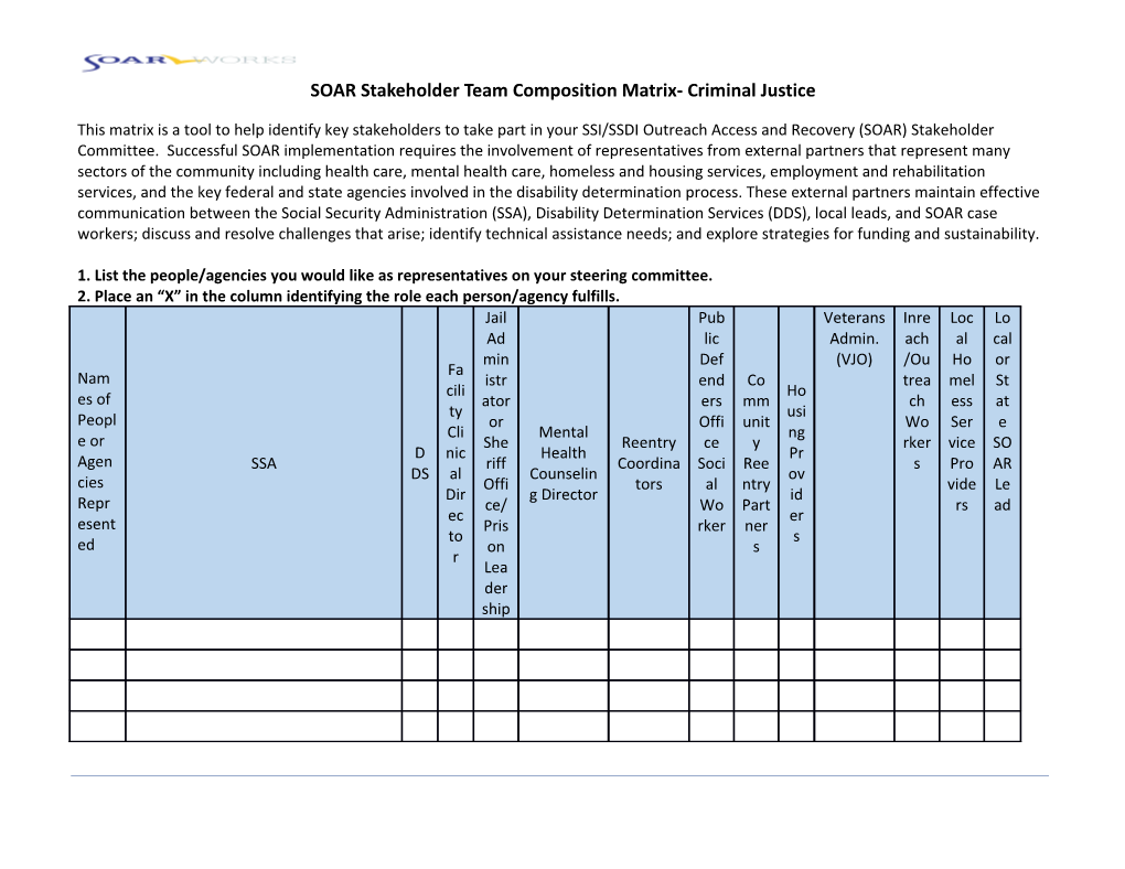 SOAR Stakeholder Team Composition Matrix- Criminal Justice