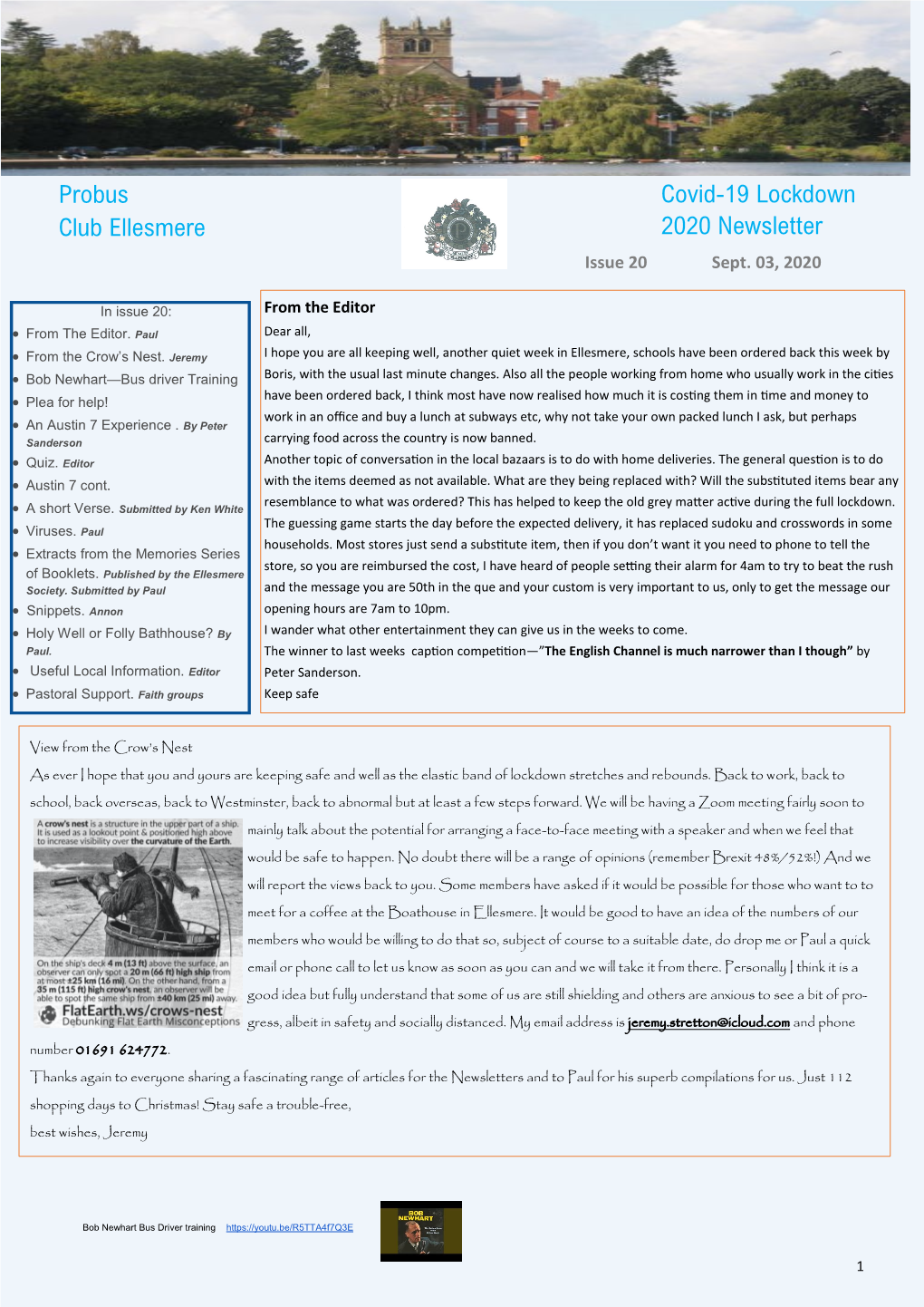 Probus Club Ellesmere Covid-19 Lockdown 2020 Newsletter