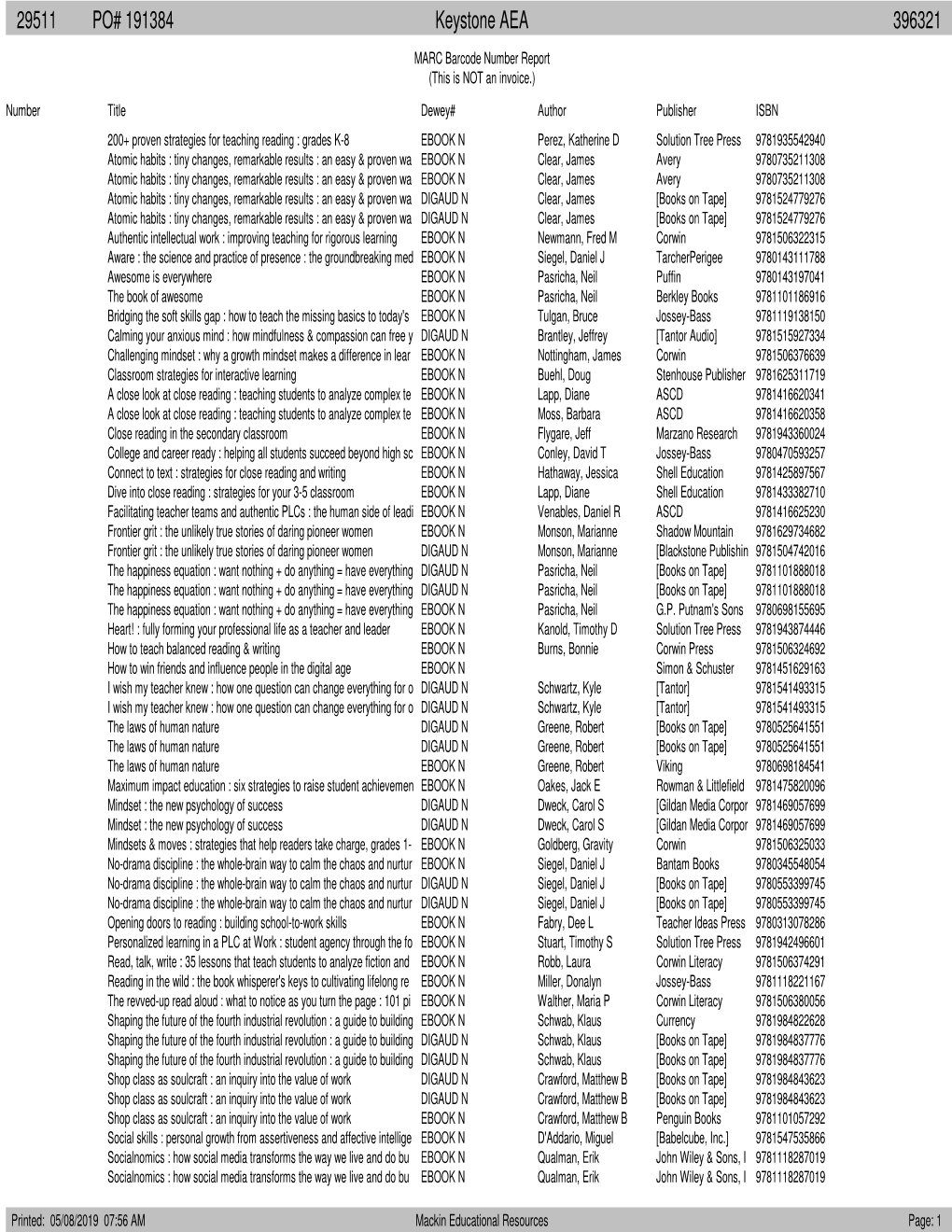 Barcode Printout