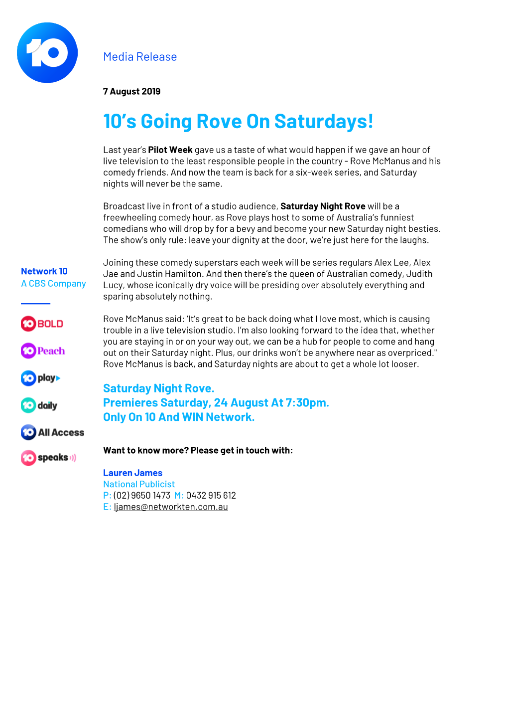 10'S Going Rove on Saturdays!