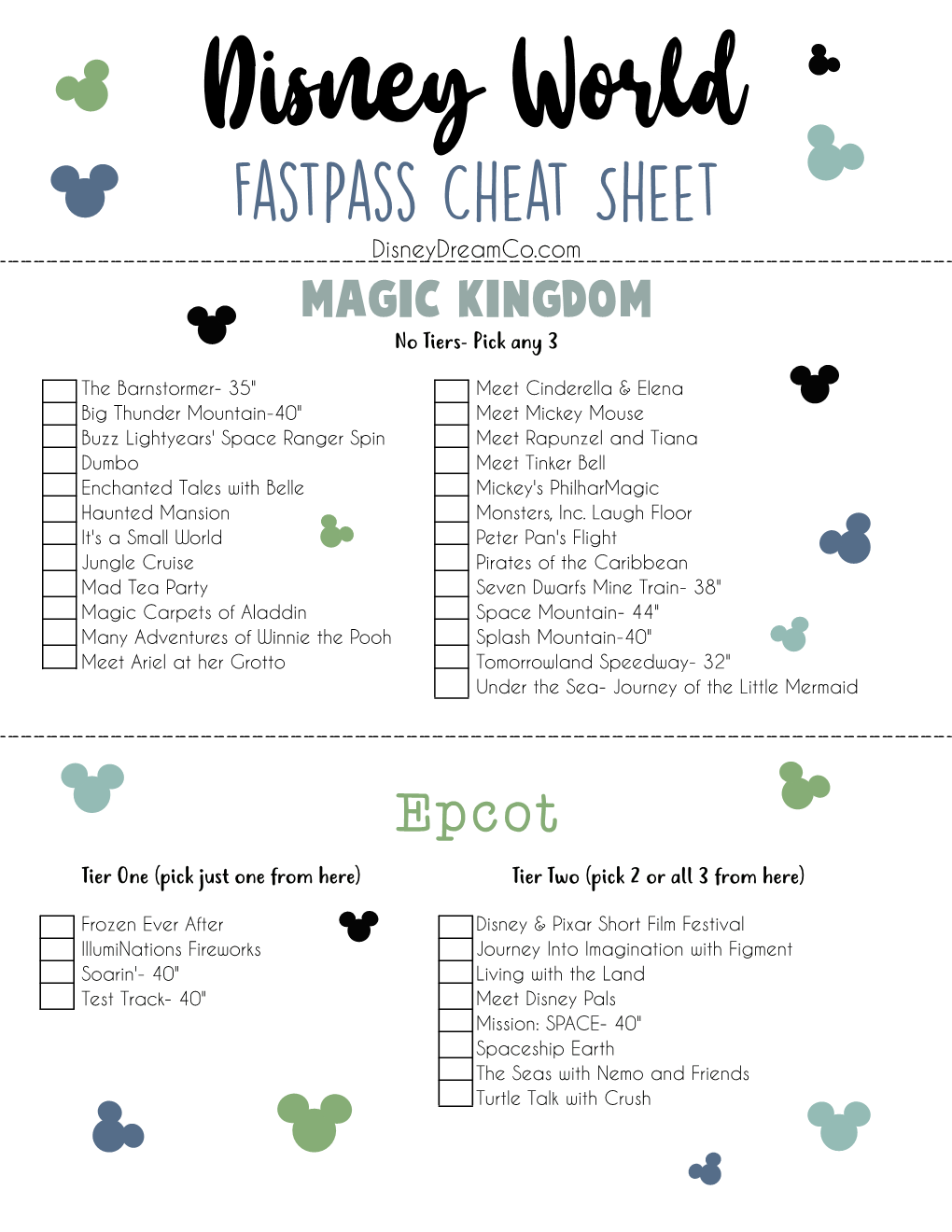 Fastpass Cheat Sheet Disneydreamco.Com