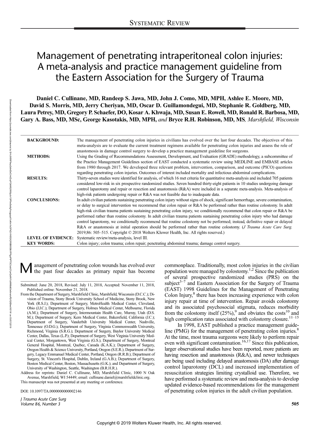 Management of Penetrating Intraperitoneal Colon Injuries: A