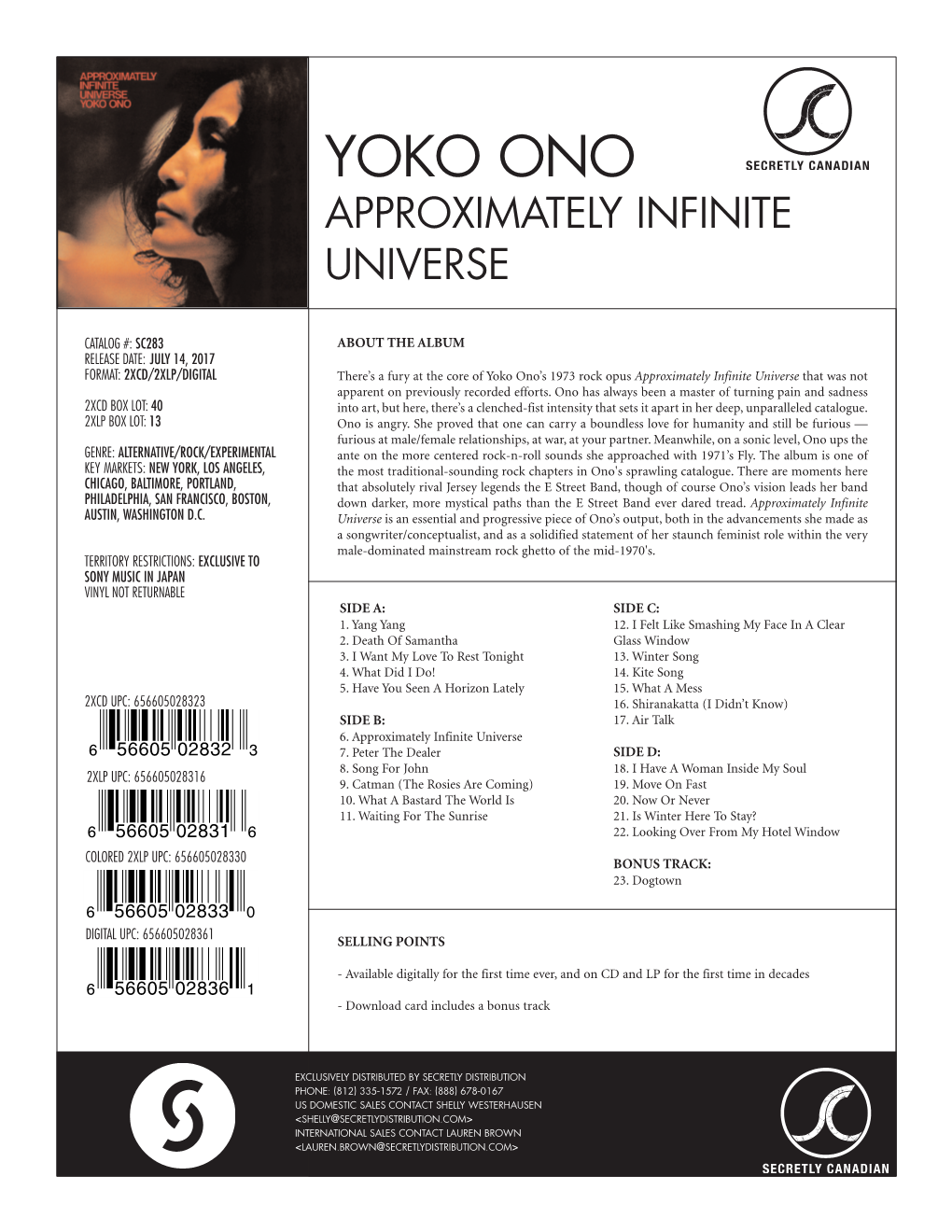 Yoko Ono Approximately Infinite Universe