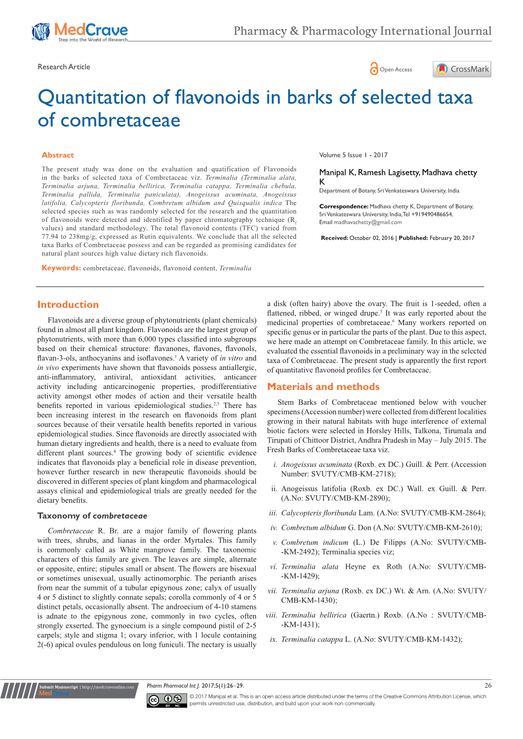 Quantitation of Flavonoids in Barks of Selected Taxa of Combretaceae