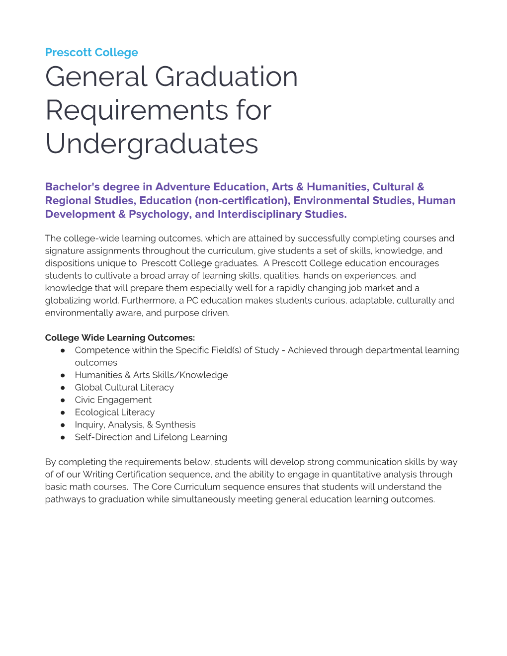 General Graduation Requirements for Undergraduates