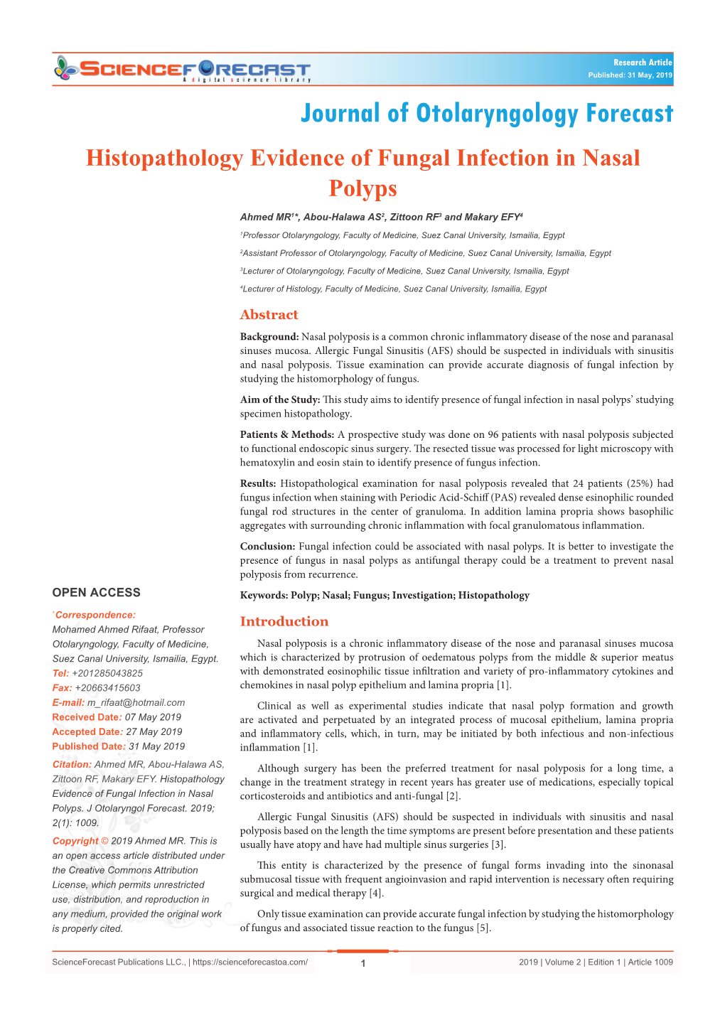 Histopathology Evidence of Fungal Infection in Nasal Polyps