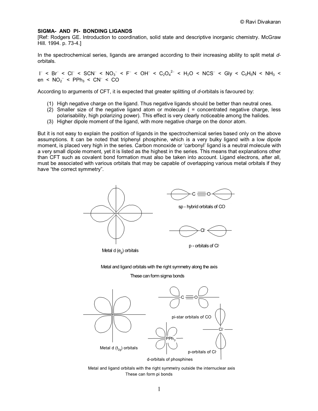 Ravi Divakaran SIGMA- and PI- BONDING LIGANDS [Ref: Rodgers GE