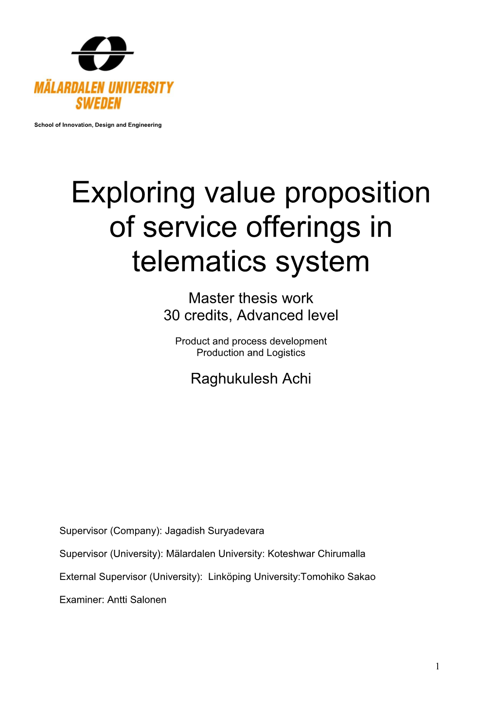 Exploring Value Proposition of Service Offerings in Telematics System