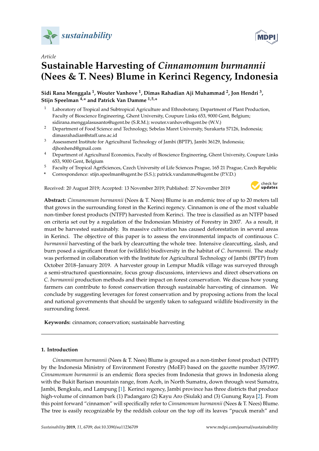 Sustainable Harvesting of Cinnamomum Burmannii (Nees & T