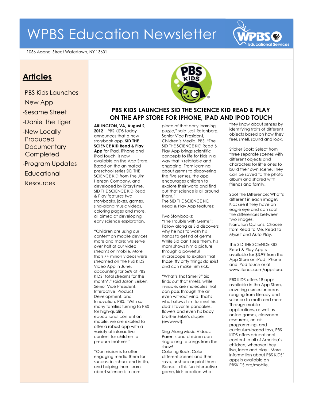 WPBS Education Newsletter