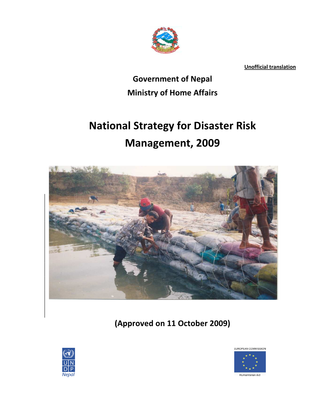 National Strategy for Disaster Risk Management, 2009